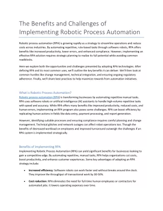 The Benefits and Challenges of Implementing Robotic Process Automation