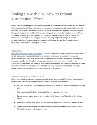 Scaling Up with RPA How to Expand Automation Efforts