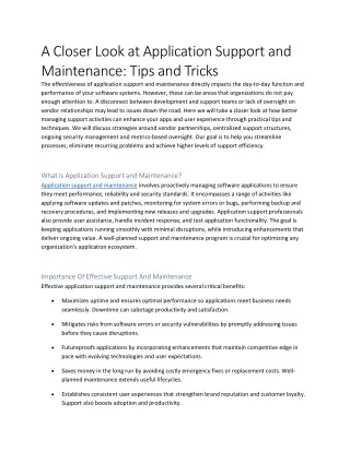 A Closer Look at Application Support and Maintenance
