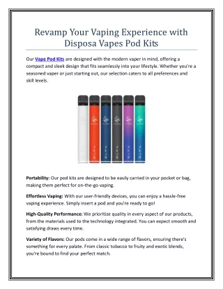 Revamp Your Vaping Experience with Disposa Vapes Pod Kits