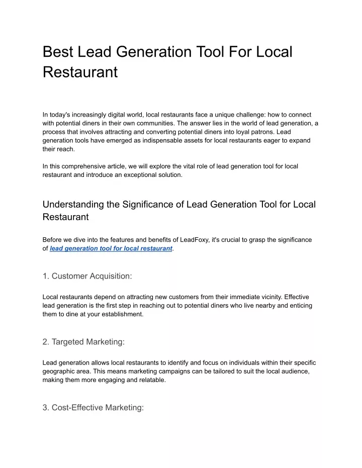 best lead generation tool for local restaurant