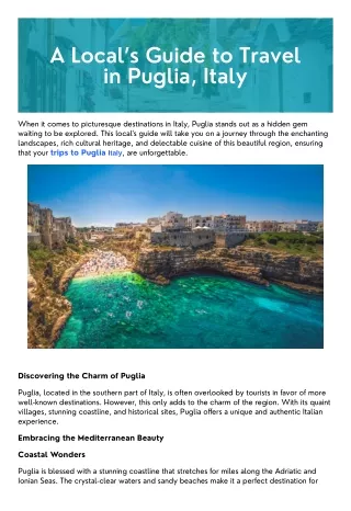 A Local’s Guide to Travel in Puglia, Italy