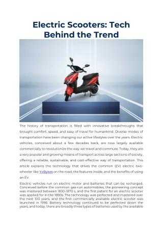 Electric Scooters- Tech Behind the Trend