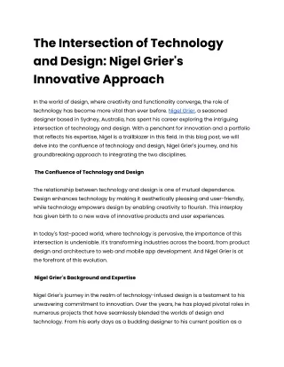 The Intersection of Technology and Design: Nigel Grier's Innovative Approach
