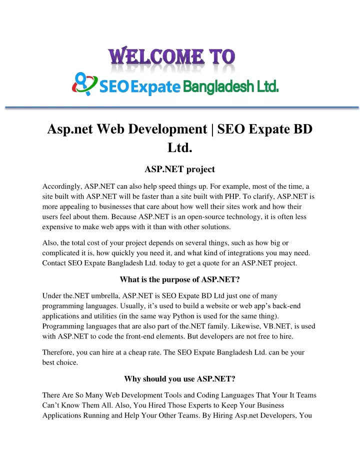 asp net web development seo expate bd ltd