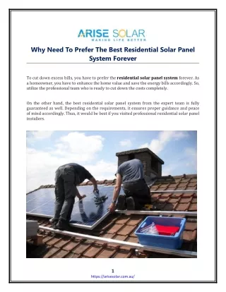 Why Need To Prefer The Best Residential Solar Panel System Forever