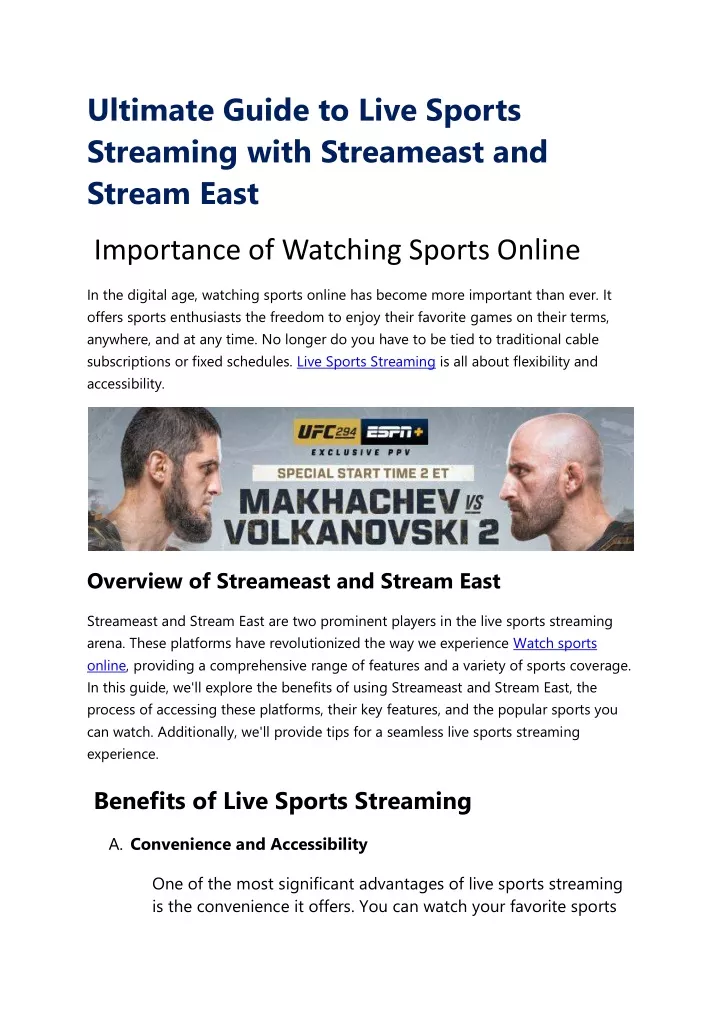 PPT Streameast Live Sports Streaming Ultimate Guide to Live Sports