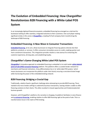 The Evolution of Embedded Financing How ChargeAfter Revolutionizes B2B Financing with a White-Label POS System