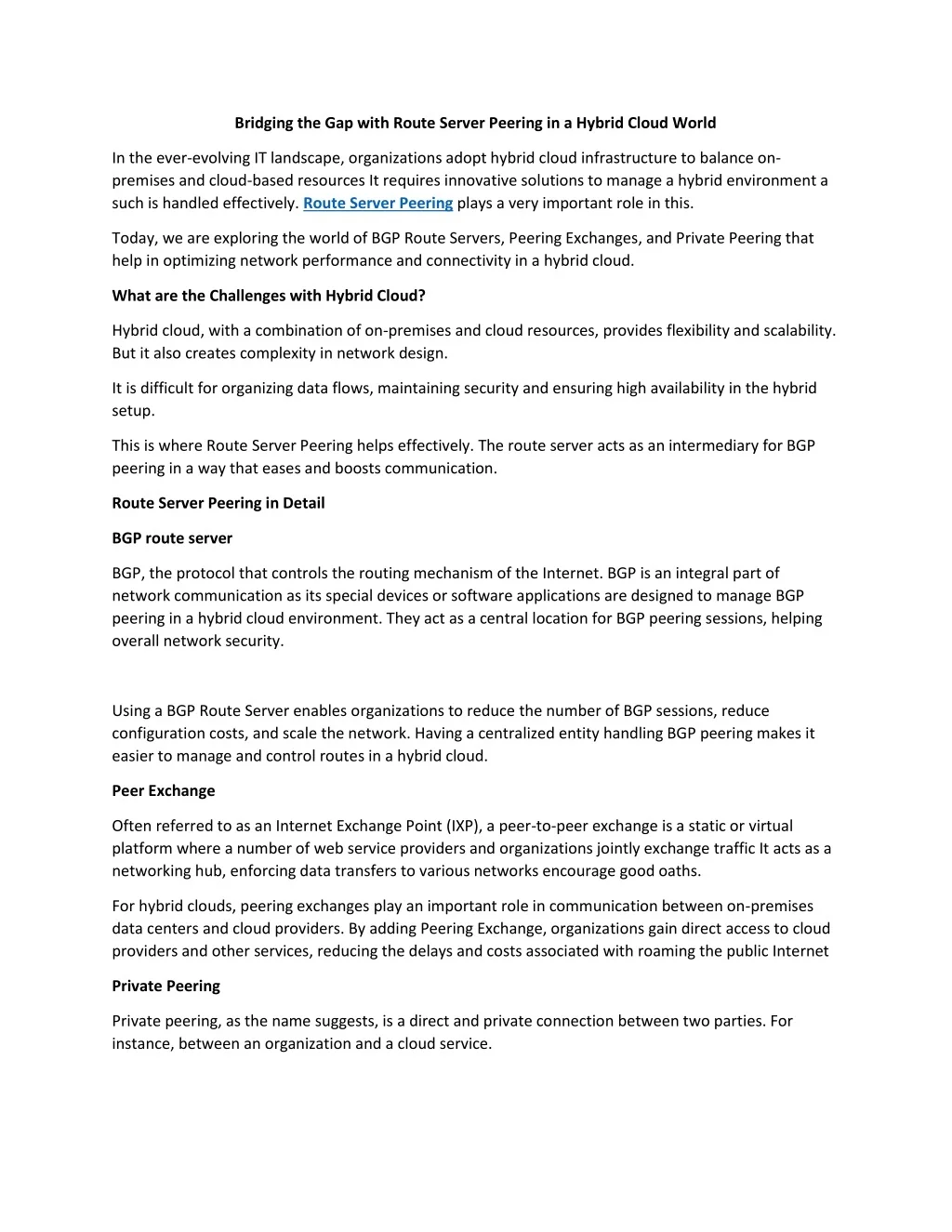 PPT - Bridging the Gap with Route Server Peering in a Hybrid Cloud ...