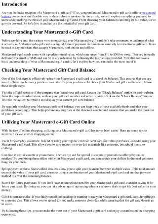 Tips on how to Make the Most within your Mastercard e-Gift Card