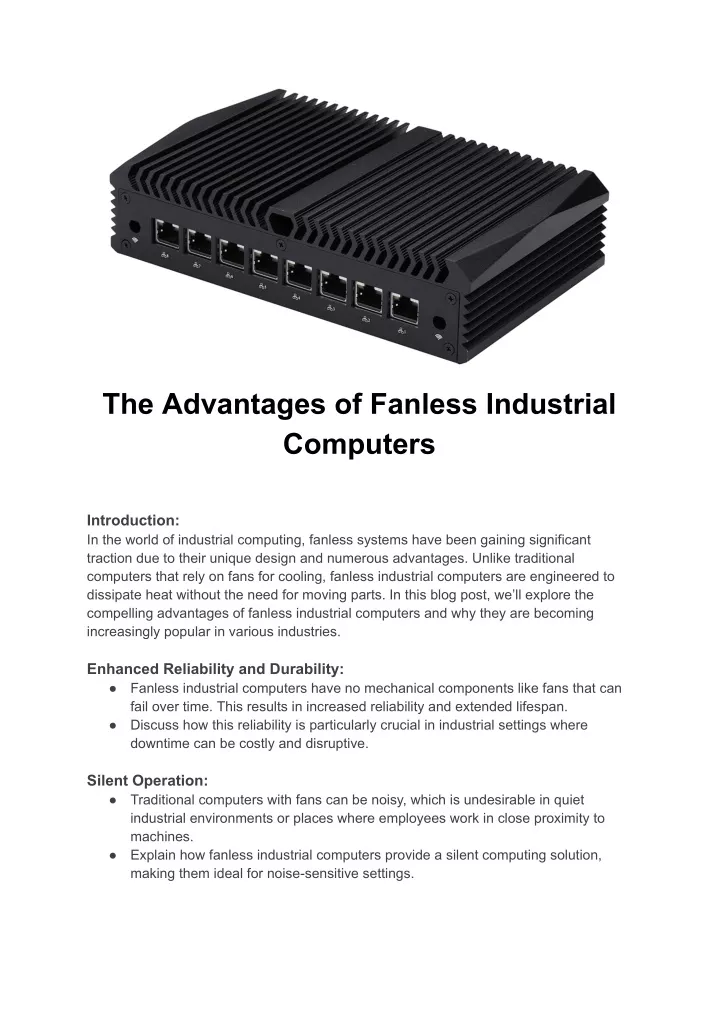 the advantages of fanless industrial computers