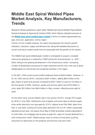 Middle East Spiral Welded Pipes Market Analysis