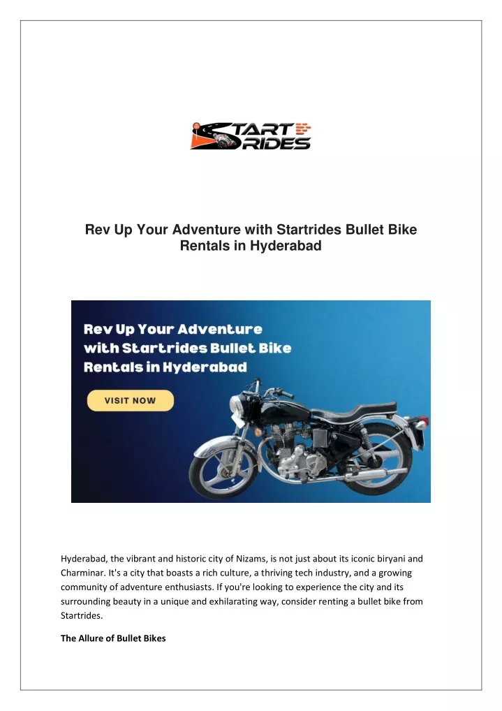 rev up your adventure with startrides bullet bike