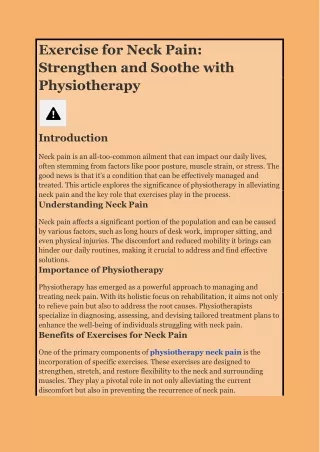Exercise for Neck Pain: Strengthen and Soothe with Physiotherapy