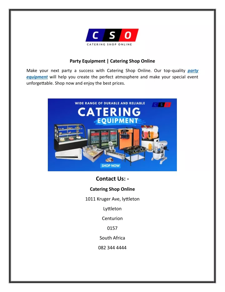 party equipment catering shop online