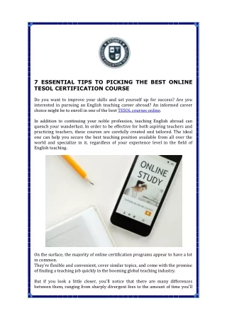 7 ESSENTIAL TIPS TO PICKING THE BEST ONLINE TESOL CERTIFICATION COURSE