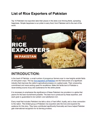 List of Rice Exporters of Pakistan