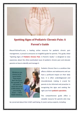 Spotting Signs of Pediatric Chronic Pain A Parent's Guide