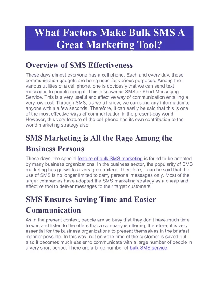 what factors make bulk sms a great marketing tool