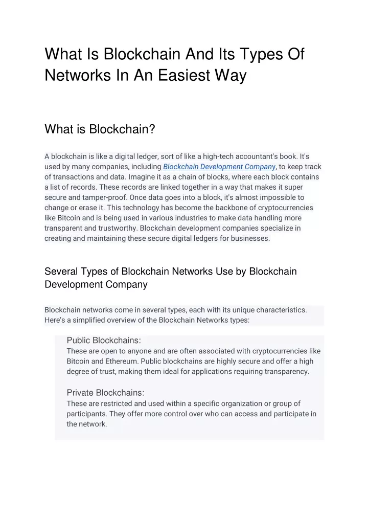 what is blockchain and its types of networks