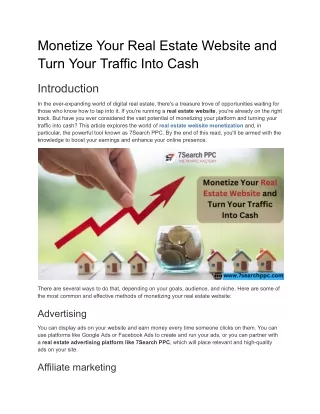 Monetize Your Real Estate Website and Turn Your Traffic Into Cash