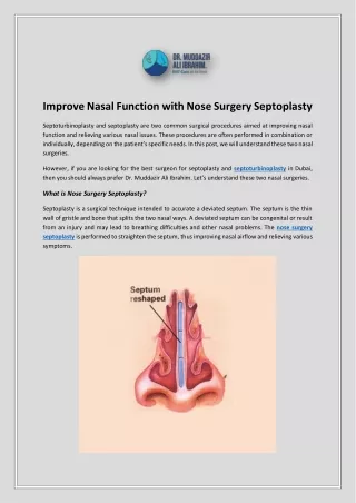 Improve Nasal Function with Nose Surgery Septoplasty