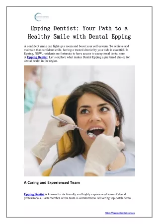 Epping Dentist Your Path to a Healthy Smile with Dental Epping