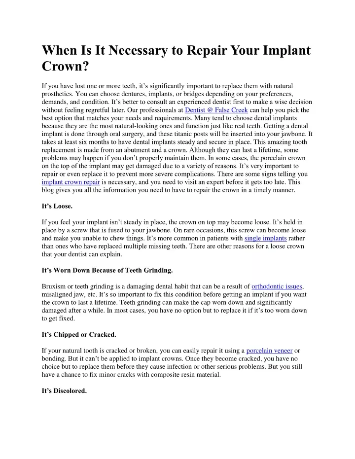 when is it necessary to repair your implant crown