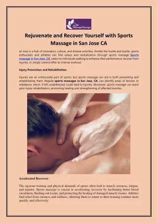 Rejuvenate Yourself with Sports Massage in San Jose, CA