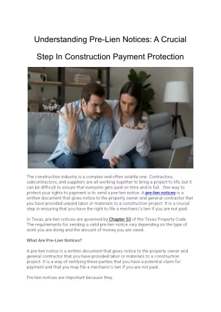 Understanding Pre-Lien Notices- A Crucial Step In Construction Payment Protection