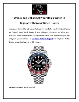 Unlock Top Dollar Sell Your Rolex Watch in Gujarat with Swiss Watch Hunter