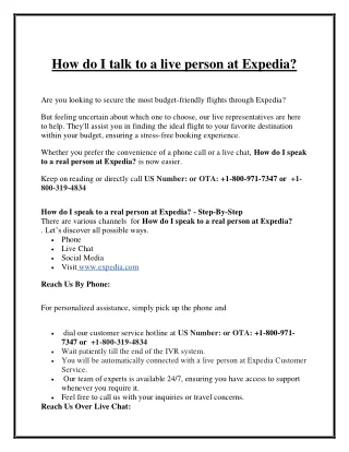 How do I talk to a live person at Expedia?