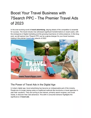 Boost Your Travel Business with 7Search PPC - The Premier Travel Ads of 2023