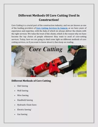 Core Cutting Services In Gujarat