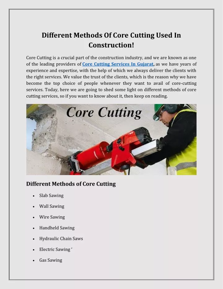 different methods of core cutting used