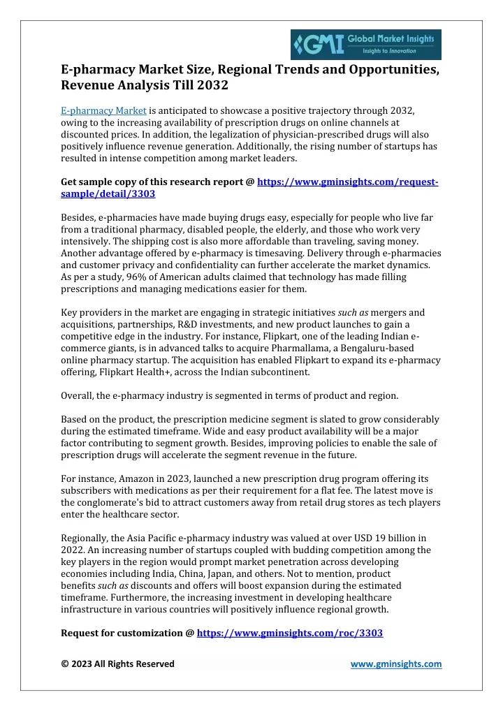 e pharmacy market size regional trends