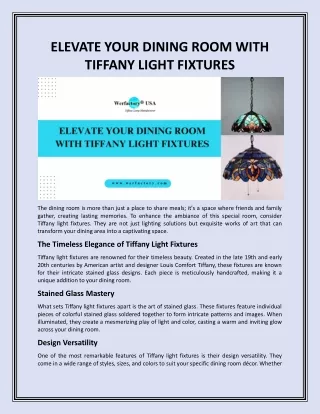 ELEVATE YOUR DINING ROOM WITH TIFFANY LIGHT FIXTURES