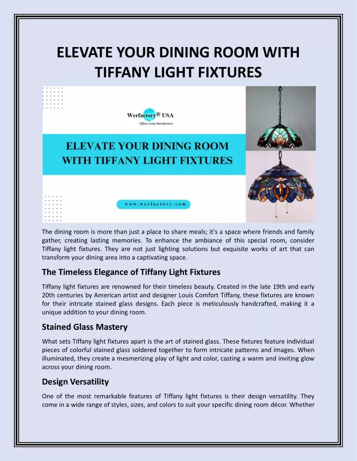 elevate your dining room with tiffany light