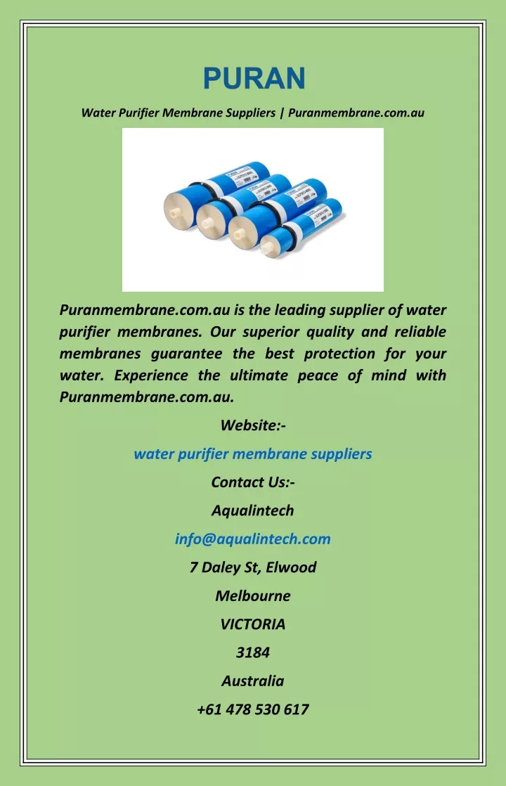 water purifier membrane suppliers puranmembrane