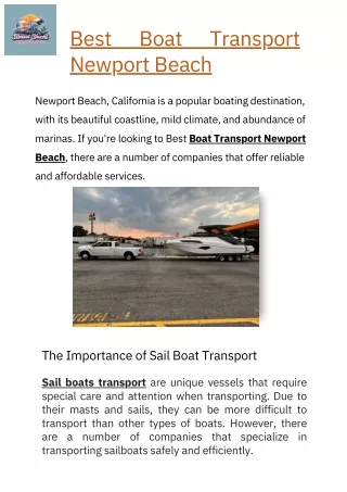 Importance of the Best Boat Transport in Newport Beach