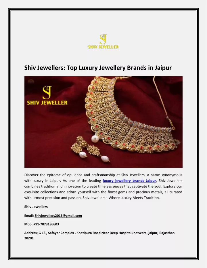 shiv jewellers top luxury jewellery brands