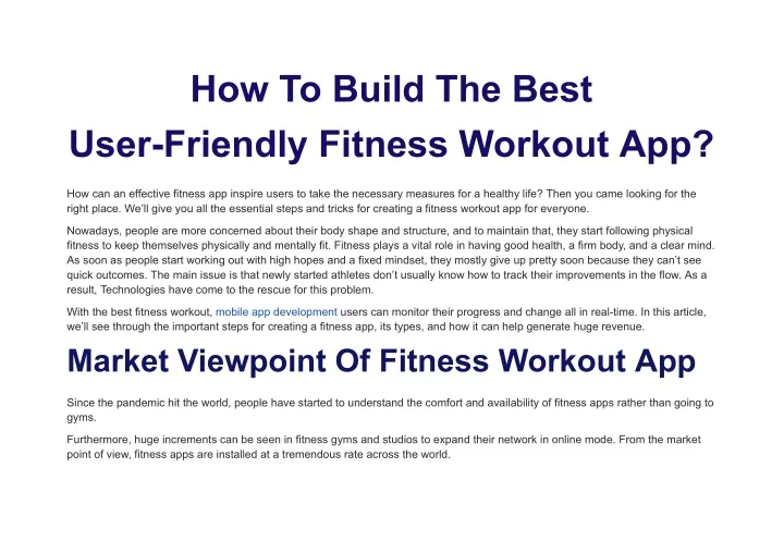 how to build the best user friendly fitness