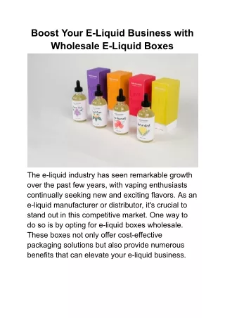 Boost Your E-Liquid Business with Wholesale E-Liquid Boxes