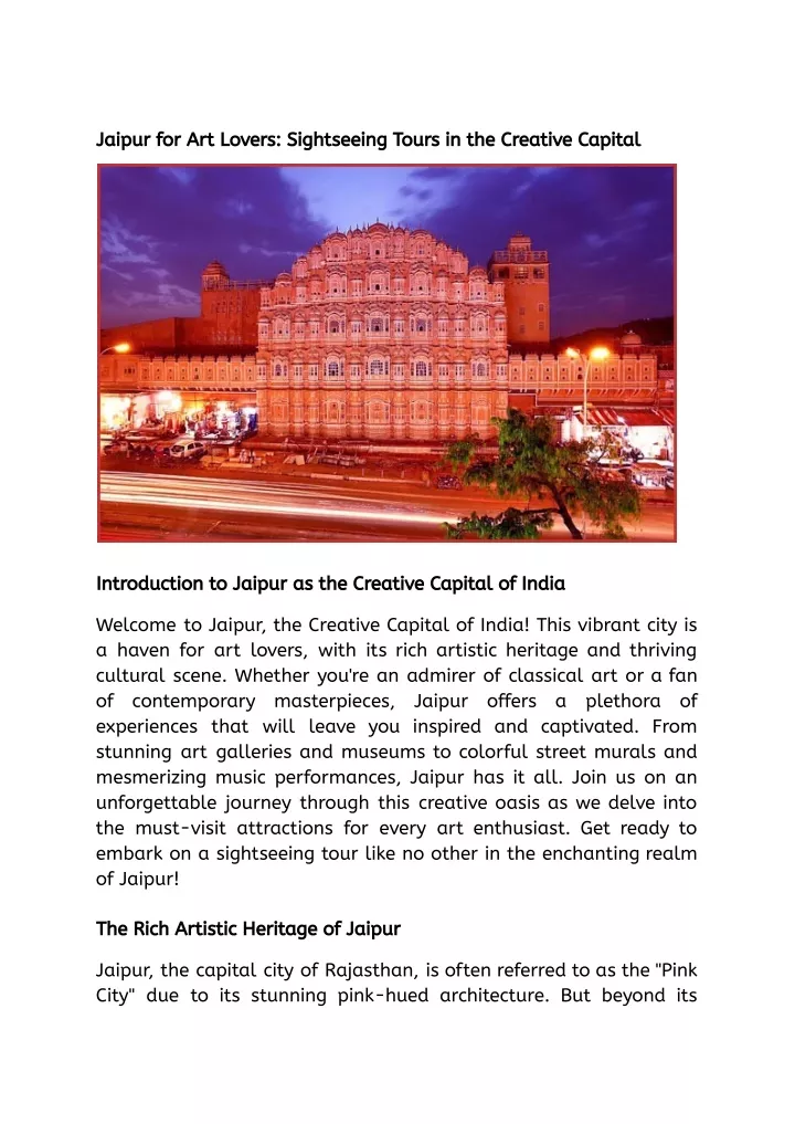 jaipur for art lovers sightseeing tours