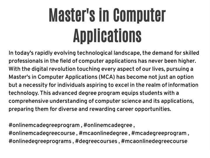 master s in computer applications in today