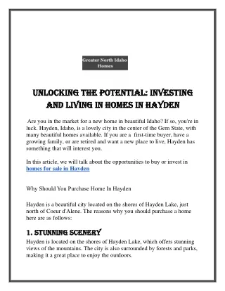 Unlocking the Potential Investing and Living in Homes in Hayden