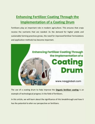 Enhancing fertilizer coating throught the implementation of a coating drum