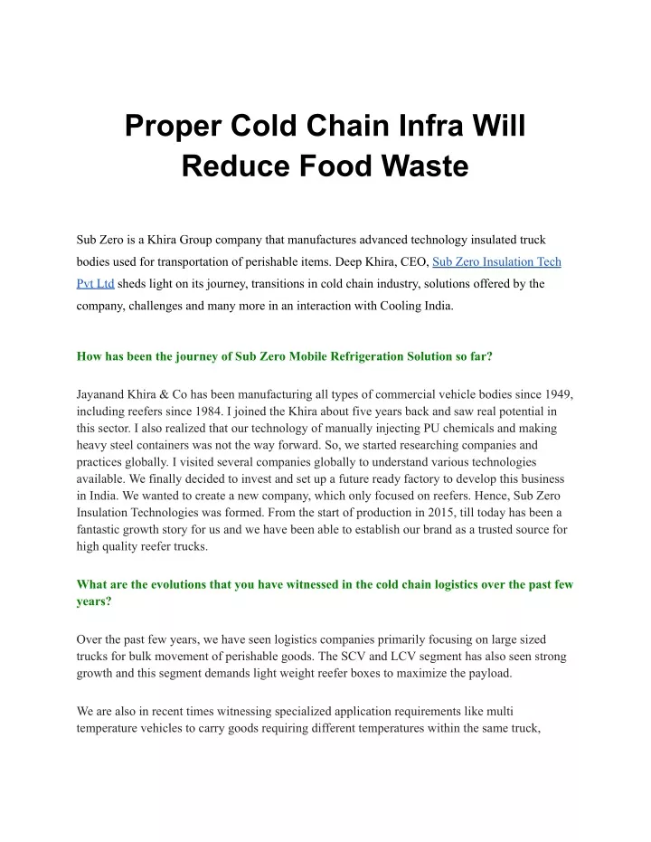 proper cold chain infra will reduce food waste