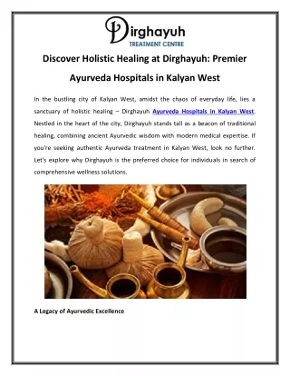 Discover Holistic Healing at Dirghayuh Premier Ayurveda Hospitals in Kalyan West