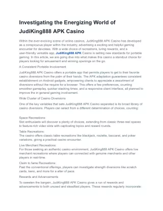 Investigating the Energizing World of JudiKing888 APK Casino